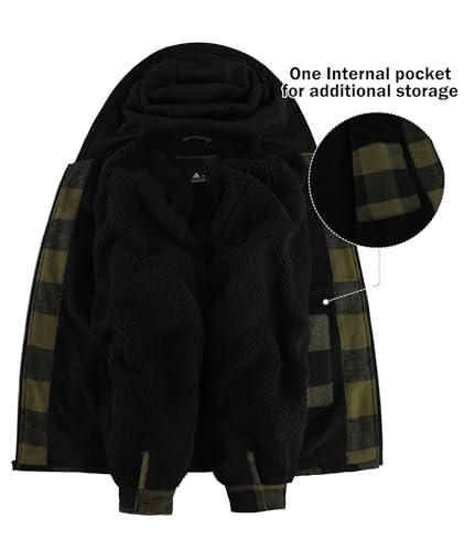 Image of V VALANCH Men's Flannel Shirt Jacket with Hood Fleece Lined Plaid Jacket Zip Up Winter Warm Coat