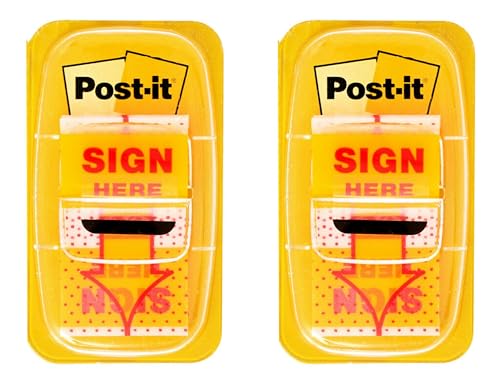 Image of Post-it Message Flags, Sign Here, 50Dispenser, 2 DispensersPack, 1 in Wide, Yellow (680-SH2).