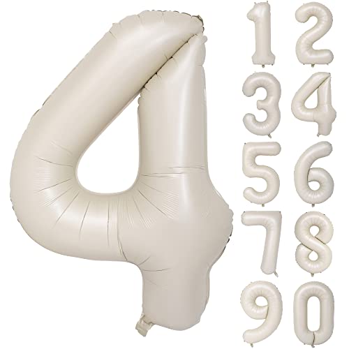 Image of 40 In Large Big Number Balloons 4 Creamy White Helium Foil Mylar Balloon
