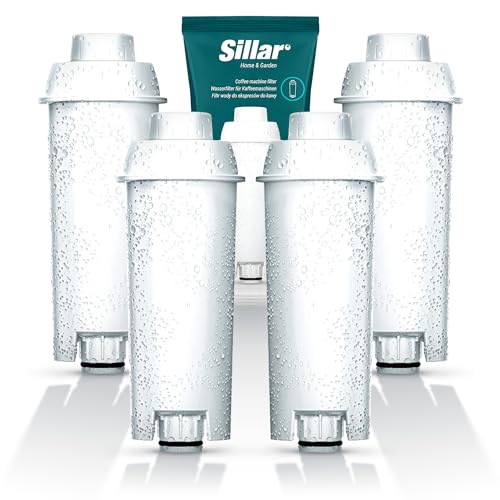 Sillar 4 Pack Wasserfilter für Delonghi Kaffeemaschinen DLSC002, SER3017 & 5513292811 - Kompatibel mit ECAM, ESAM, ETAM Serie | Passt zu Dinamica, PimaDonna | Erhöht die Lebensdauer des Gerätes