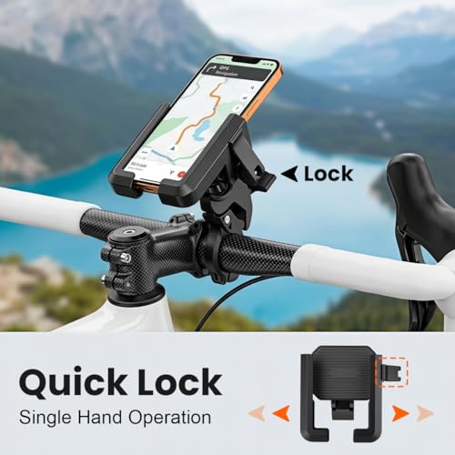 Image of ZORBES Phone Mount Handlebar Holder, 360 Rotatable Shockproof Bike Phone Mount with Vibration Dampening, One-Hand Quick Lock Adjustable 5.1-7.2'' Phone Holder for Bicycle, Scooter & Motorcycle