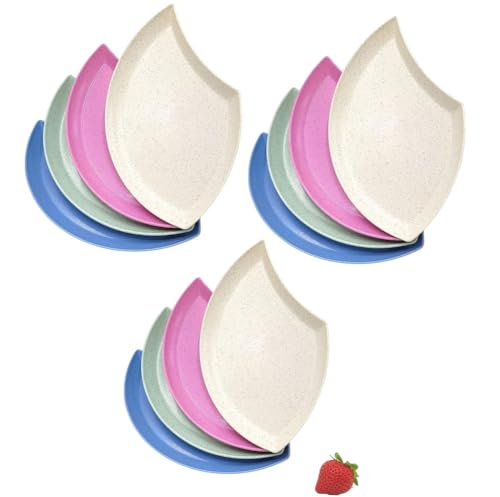 Image of Wheat Straw Flower Petal-Shaped Chips & Dip Appetizer Plates,Serving Tray for Dessert, Sushi, Veggies, Salad | Dishwasher & Microwave Safe (Random, Pack of 12)