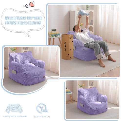 Image of MAXYOYO Kids Bean Bag Chair, Stuffed Bean Bag Sofa, Purple, Standard | Bean Bag Chair for Boys and Girls, Lazy Sofa with Pocket Floor Chair for Gaming, Reading