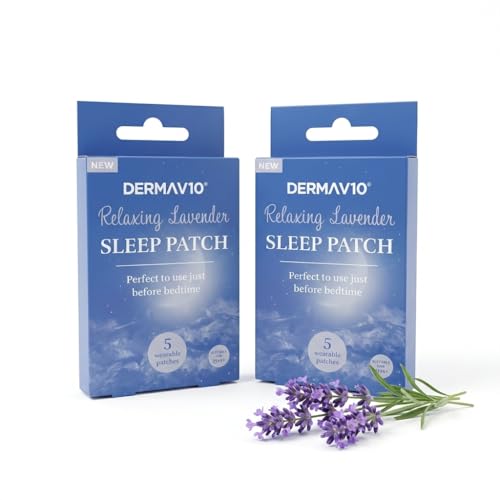 Derma V10 Sleep Patches for Adults - Lavender Sleep Aid with Essential Oils, Natural Sleep Aid for Deep Sleep & Stress Relief, Aromatherapy Sleep Patches, 2 Pack (10 Total)