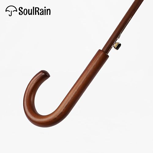 Miniatura 8 de SoulRain Paraguas clásico con mango de madera de 48 pulgadas apertura automática resistente al viento irrompible paraguas de lluvia negro paragua