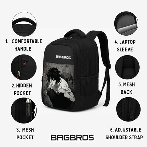 Image of Bagbros Anime Printed Backpack Death Note L Printed Laptop Bagpack | 30L Death Note Anime Printed L Death Note Anime Printed Backpack Multi-Storage Backpack,Laptop Bags,School Bags,College Bags