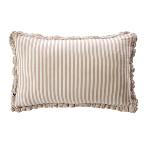 Coussin déhoussable 45x60cm gaze de coton tissé rayé beige - ROMELIA