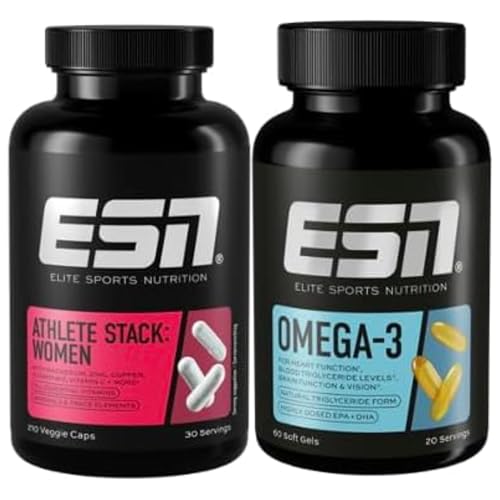 ESN Vitalstoff Basicbundle, 2er Bundle aus Athlete Stack Women & Omega 3, alle essentiellen Vitamine, Mineralstoffe und hochdosiertes Fischöl