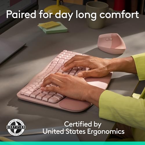 Image of Logitech Wave Keys & Lift Vertical Mouse - Ergonomic Wireless Keyboard and Mouse Combo - with Cushioned Palm Rest, Easy-Switch, Bluetooth, for Multi-OS, Windows /Mac - Rose