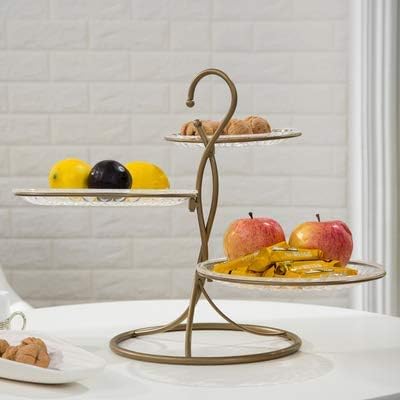 3 Tier Fruit Bowl Countertop Metal Fruit Basket Keeps Fruits and Veg Fresh - Fruit Stand with Removable Bowls for Living Room Afternoon Tea,Champagne