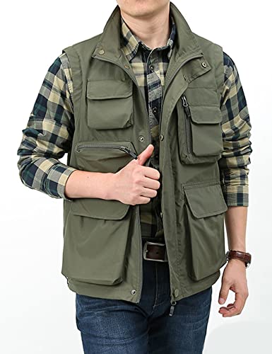 Gihuo Men' S Utility Vest Versatile Summer Work Safari Fishing Cargo Vest Multi Pockets(Army-L) #TOP4