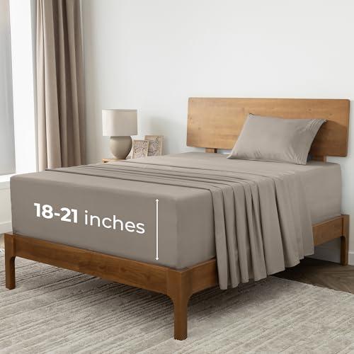 Image of Mellanni Extra Deep Twin Sheets - 3 PC Iconic Collection Bedding | Hotel Luxury, Ultra Soft, Cooling Bed Sheets - Wrinkle, Fade, Stain Resistant (Twin, Tan)
