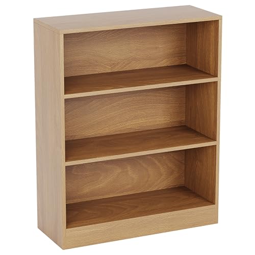 Vida Designs Cambridge 3 Tier Low Bookcase Oak Wooden Shelving Display Storage Unit Office Living Room Furniture