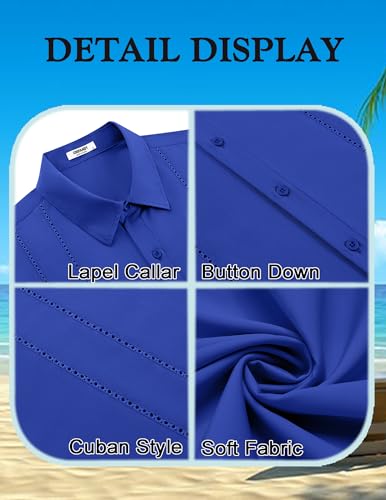 Image of COOFANDY Mens Cuban Guayabera Shirt Short Sleeve Button Down Shirts Summer Beach Vacation Shirts