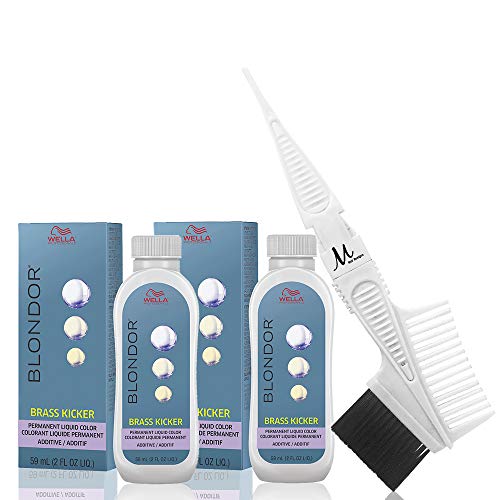 Wella Blondor Toner /86 Brass Kicker Permanent Liquid Colors and M Hair Designs Tint Brush/Comb (Bundle - 3 items)