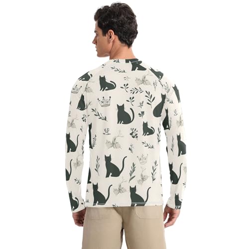 Mens UV Protection Shirts Rash Guard Long Sleeve UPF 50+ Black Kitten Cat Quick Dry S2