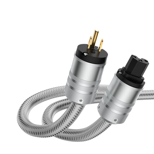 Image of Tertullus Audiophile Power Cable, HiFi Power Cord AC Main Supply Cable, with US C15 IEC Plug Connector (Silver, 2m /6.6ft)
