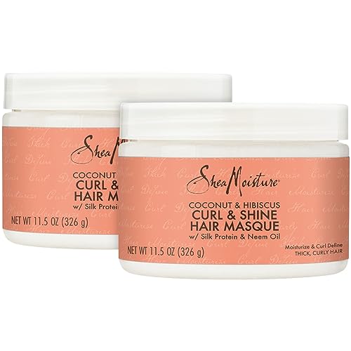 SheaMoisture Hair Mask, Coconut and Hibiscus Curl & Shine Hair Masque, Coconut Oil, Silk Protein & Neem Oil, Deep Conditioner Hair Treatment, Curly Hair Products, 11.5 Oz (Pack of 2)