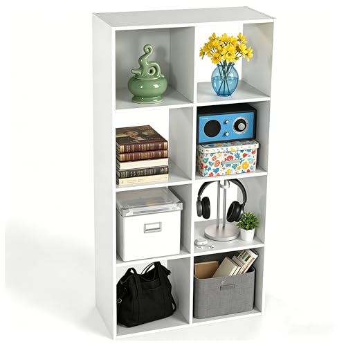 Image of HealSmart 8 Cube Storage Organizer, 4 Tier Stackable Bookshelf, Open Cube Bookshelf with 4 Removable Back Panels, Suitable for Living Room, Bedroom, Home Office, 47.7 inch L X 11.6 inch W X 24 inch H, White