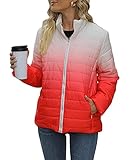 SOMTHRON Women's Windproof Puffer Short Jacket Gradient Zip Up Winter Warm Coat Lightweight Stand Collar Outerwear Tops RE-M