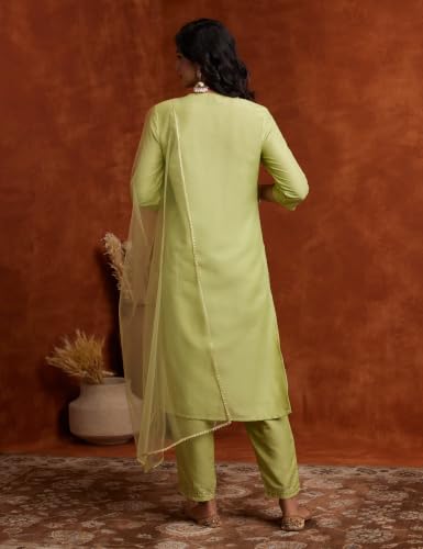 Image of Amazon Brand - Myx Women's Embroidered Kurta Pant Set with Dupatta (Available in Plus Sizes)