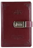 Digital Password Notebook Retro Privacy Journals Combination Lock diary Leather Binder Journal Locking Journal Diary (Wine Red)