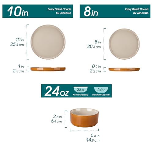 Image of vancasso ONION Ceramic Plates and Bowls Sets, 24 Pieces Grey Dinnerware Sets for Kitchen, Reactive Glaze Dishes Set for 8, Dishwasher and Microwave Safe