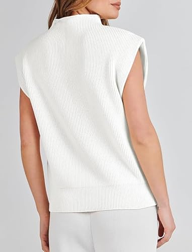 Image of Womens Sleeveless Sweater Vest Mock Neck Tank Tops Casual Cap Sleeve Knit Pullover Summer Clothes