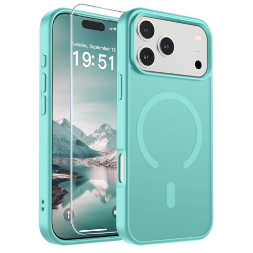 Image of SUPFINE Magnetic for iPhone 17 Pro Max Case (Compatible with MagSafe)(Military Grade Drop Protection) Translucent Matte Shockproof with Anti-Fingerprint Phone Cover,Blue Green