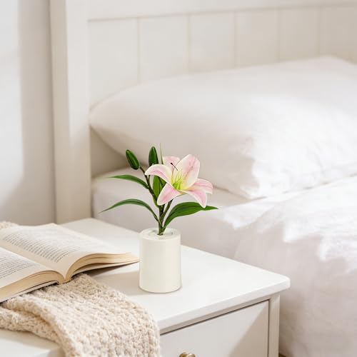 Image of Artificial Pink Lily Lamp, Home Cafe Decor Light Birthday Gifts for Women