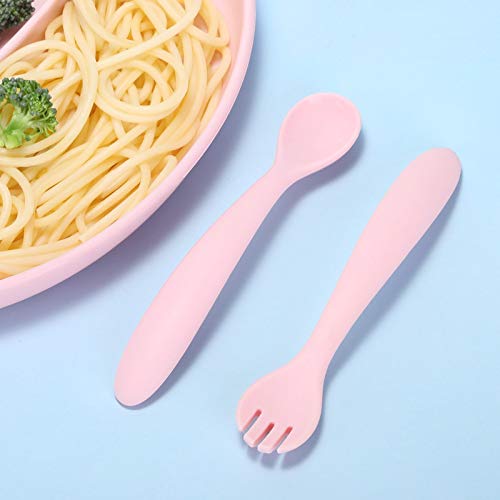Premium Food-Grade Silicone Baby Spoon and Fork Set – Soft Self-Feeding Training Utensils for Toddlers – BPA-Free, Heat-Resistant, and Gentle on Gums (Pink)-image-3