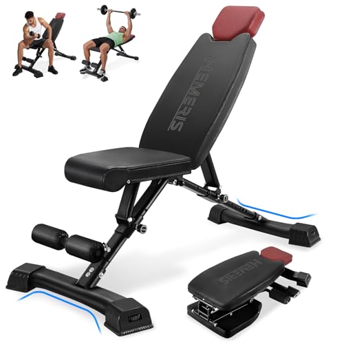 HEMERIS Adjustable Weight Bench 32 In Backrest Foldable Workout Bench for home gym 660 LBS Incline/Decline Bench Press Exercise Equipment 85to -30FID Strength Weight Training(Black)