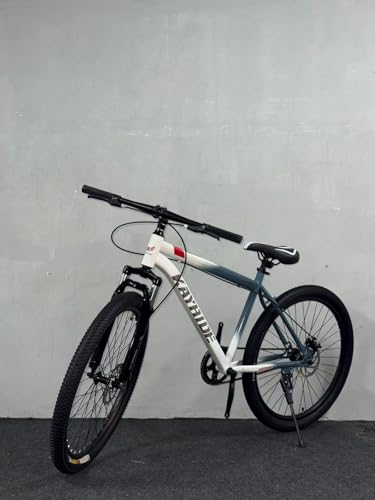 Image of Single Speed 26T Mountain Bicycle for Adults (18 Inch Steel Frame, Dual Disc Brakes, Alloy Rims, 26x2.40 Wide Tyres, Front Suspension, Mudguards & Side Stand, Unisex City & Trail MTB, White /Grey)