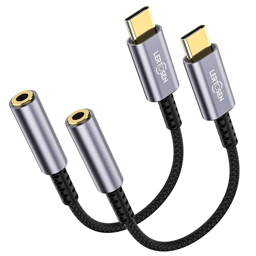 LERTOSEN 2 Pack USB C to 3.5mm Headphone Jack Adapter – HiFi Audio Dongle, Type C to Aux Female Cable Cord Compatible with iPhone 17/16/15 Pro Max, Samsung S25/S24/S23, iPad Pro, Pixel, MacBook