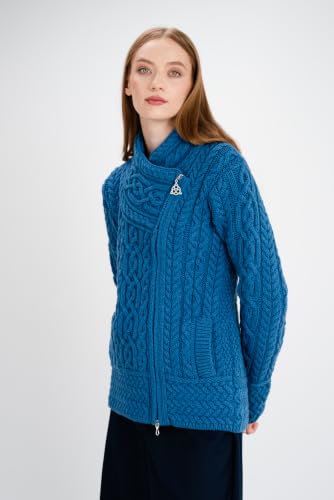 Image of SAOL Irish Cardigan for Women Made of 100% Merino Wool Ireland Sweater Cable Knit Zip Jacket