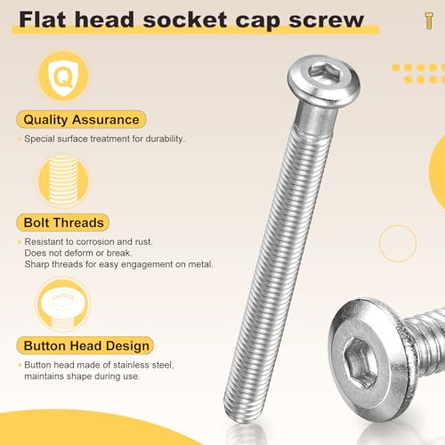 Image of METALLIXITY Flat Head Hex Socket Cap Screws Bolts(M8-1.25x125) 6Pcs, 304 Stainless Steel Hex Socket Furniture Bolts Screws - for Furniture Woodworking Project, Silver Tone