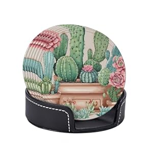 Cfan Kaktus Lederuntersetzer Set 6 Stück