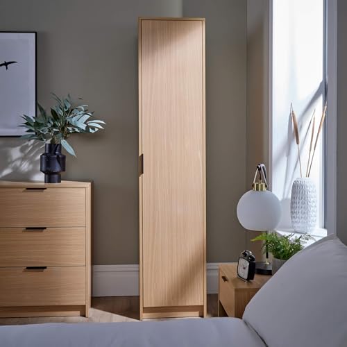 Home Source Phoenix Wardrobe with 1 Door | 180cm Tall Oak Effect| Hanging Rail & Storage Shelf | Contemporary Bedroom Furniture | 40D x 48W x 180H cm - Image 3