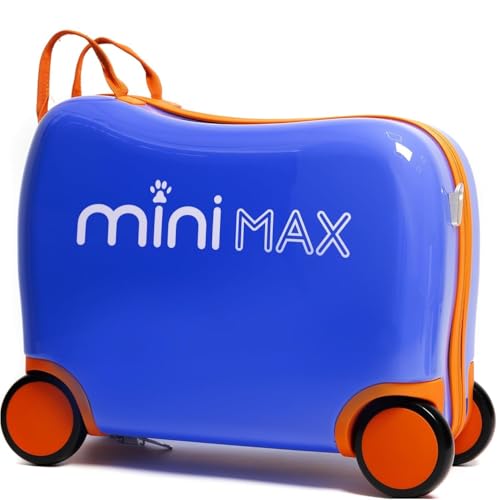 MiniMax 45x36x20cm 29L Kids Ride-On Suitcase - Easyjet Max Size Childrens Rolling Carry On Hand Cabin Luggage Suitcase 45x36x20 4 Wheels - Blue
