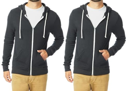 Alternative All Gender Adult's Rocky Fleece Zip Hoodie, Eco True Black, X-Large PACK2
