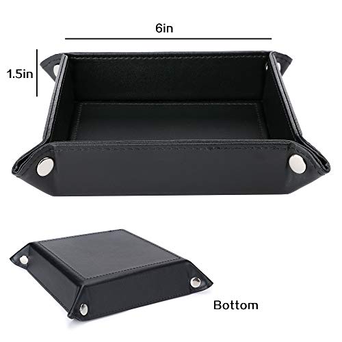 Leather Valet Tray, Jewelry Tray, Catchall Tray, Desktop Storage Organizer，Bedside Caddy For Men Key Wallet Watch Coin Phone Change,Candy Holder Sundries Tray,Convenient For Travel (Black) #TOP4