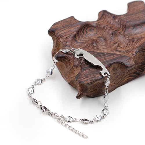 Image of 2 Couple Bracelets for men women, Love /Koi Fish /Gossip Jigsaw Puzzle Stainless Steel Heart-shaped Chain Adjustable Bracelet for Boyfriend Girlfriend Valentine's Day Gift Jewelry