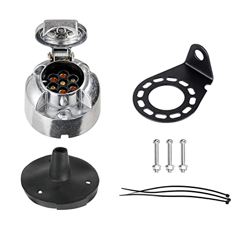 BEIJISTAR Kit de Prise Remorque en Métal 7 Broches avec Joint en Caoutchouc et Support de Montage en Métal, 12V Étanche Connecteur Prise Remorque en Métal...