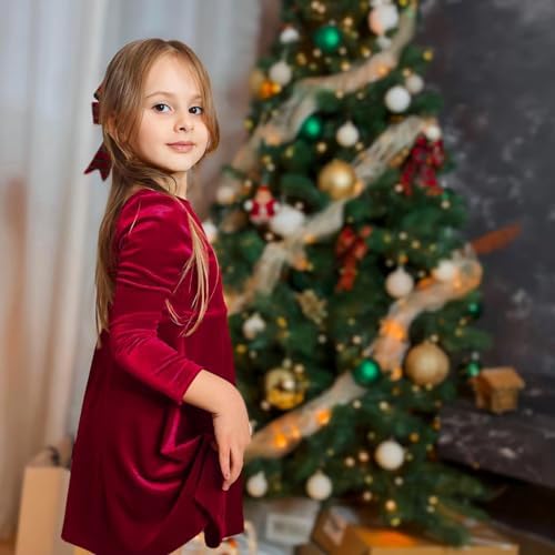 Miipat jurk voor babymeisjes, fluwelen jurk voor kleine meisjes, lange mouwen, kleding voor herfst en winter, elegant, prinsessenjurk voor kinderen, verjaardag, feest, trouwjurk, rood, 2-3 Jaren