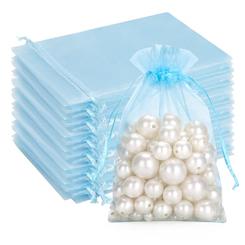 G2PLUS 100PCS Sacs Organza Bleu Clair 10x15cm - Pochette Cadeau en Organza,Sachets de Mariage, Bonbons,Lavande,Fêtes - Pochette Cadeau Élégante et...
