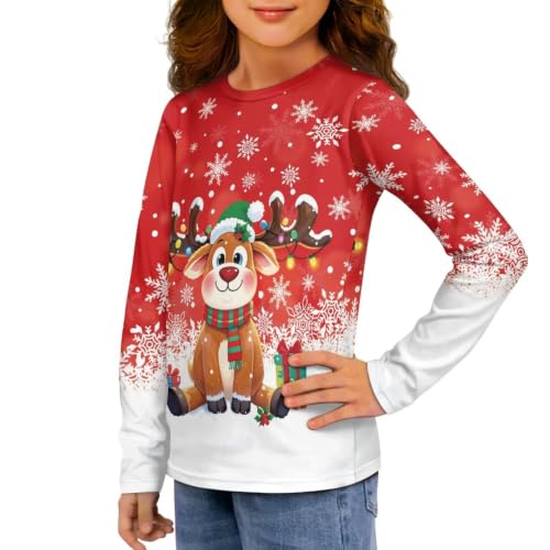 Image of Girls Long Sleeve Shirts Casual Crewneck Soft T-shirts for Girls 3-16 Years Old