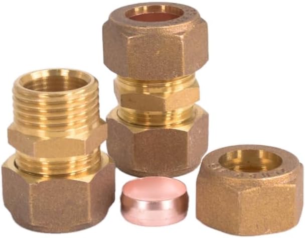 Fit 15mm Tube OD Brass Compression Union Fitting With Copper Ferrule Ring Water Gas Oil