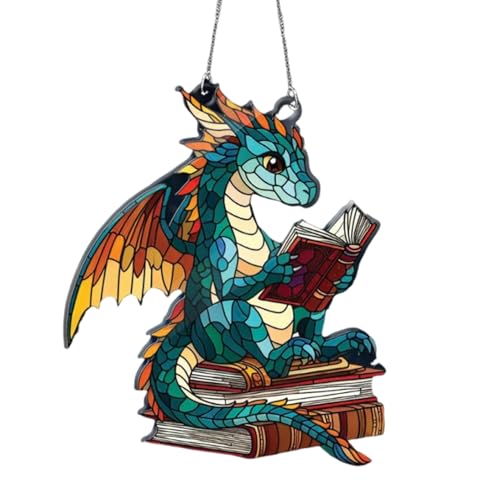 Acchiappaluce drago - Acchiappasole drago acrilico | Ornamenti per libri sull'albero di Natale, ciondolo natalizio 2D | Libro Lettura Acchiappaluce | Acchiappasole Fantasia Appendibili