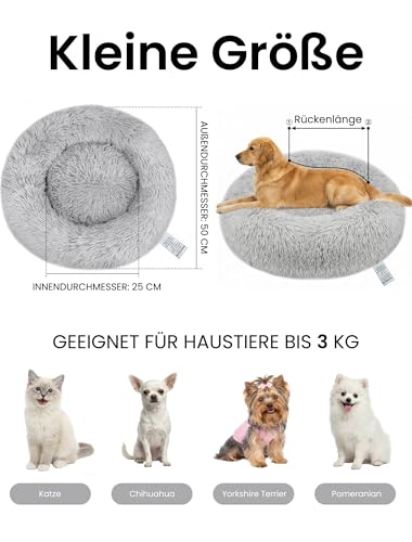 OKPOW Rundes Wolke 7 Hundebett - Waschbar Welpenbett Fuer Kleine Hunde - Flauschig Anti Angst Katzenbett Comfy - Donut Kuscheliges Haustierbett Plüsch