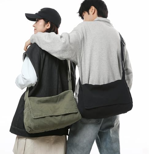 Canvas Messenger Bag for Women Men Vintage Satchel Bag Aesthetic Crossbody Shoulder Bag Casual Sling Bag4